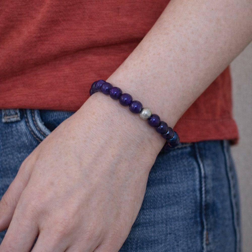 Natural Healing Gems Amethyst Purple Beaded Bracelet